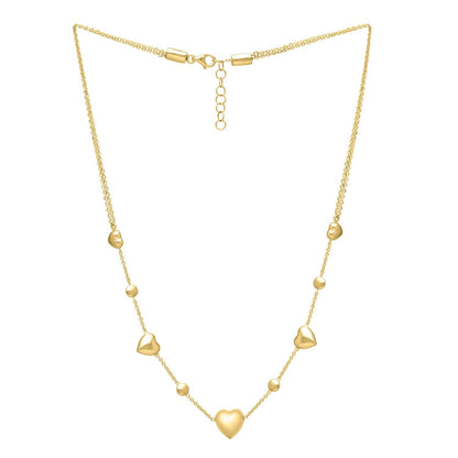 Collar Ajustable de Corazón Inflado de Oro Amarillo de 14k