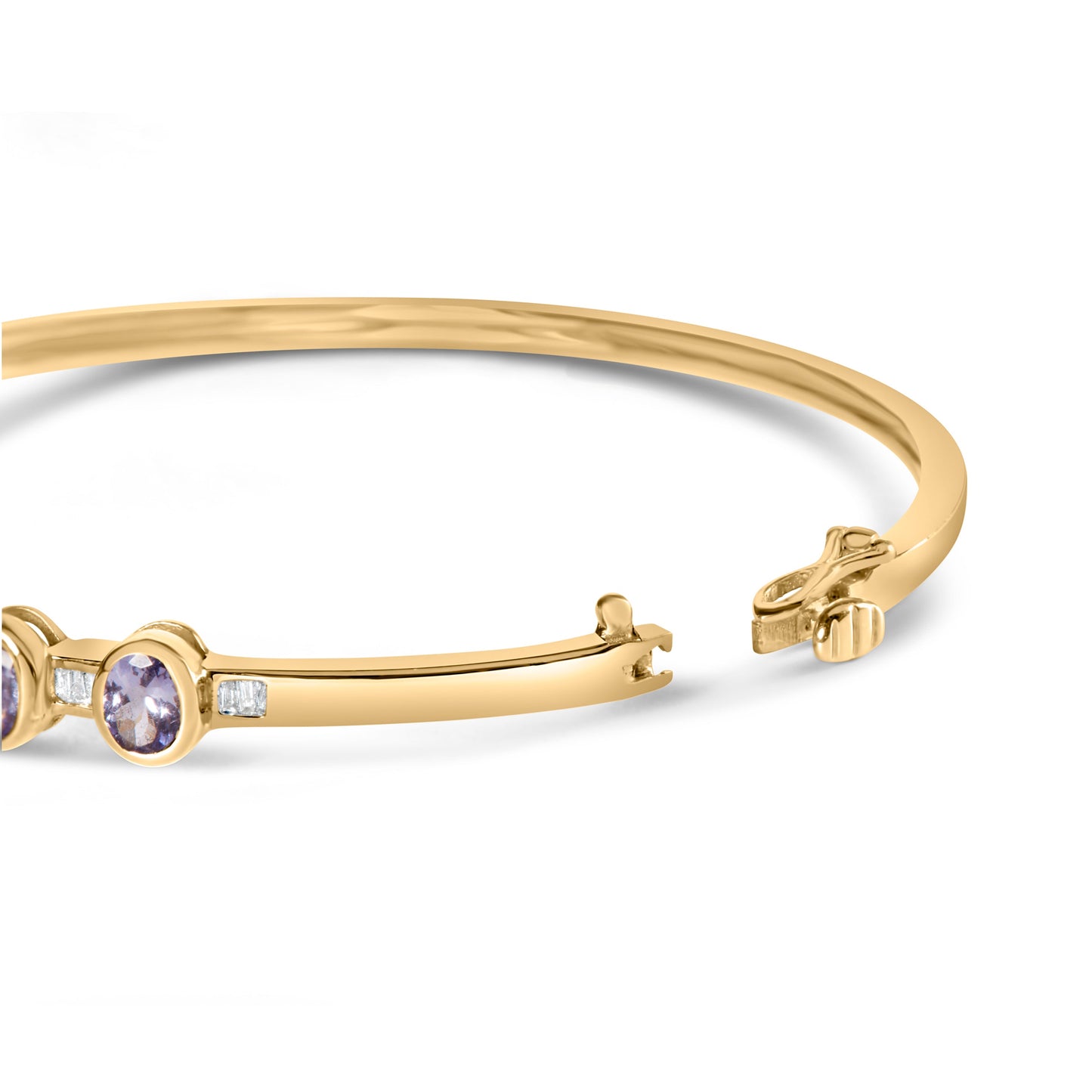 Pulsera esclava de oro amarillo de 14K con tanzanita ovalada de 5MM engastada en bisel alterno y diamantes de 1/5 Cttw (Color H-I, Claridad VS2-SI1) - Se adapta a muñecas de hasta 7.25 pulgadas