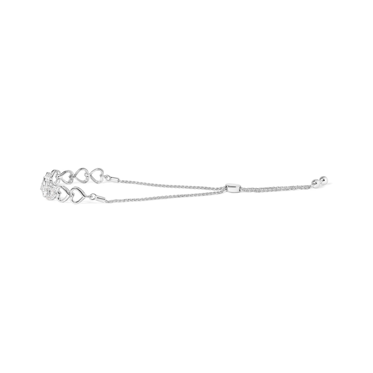 Pulsera bolo de eslabones de corazón de plata de ley .925 con 1/10 Cttw de diamante (color I-J, claridad I2-I3)