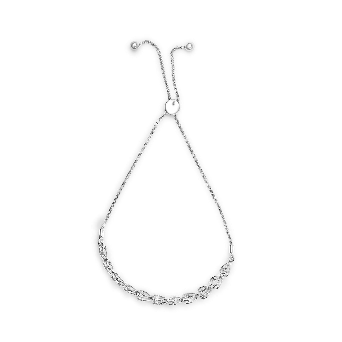 Pulsera bolo de eslabones de corazón de plata de ley .925 con 1/10 Cttw de diamante (color I-J, claridad I2-I3)