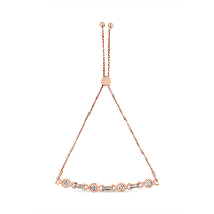 Pulsera Bolo Ajustable de 4 a 10 Pulgadas con Acentos de Diamante Engastados en Canal de Plata de Ley .925 Chapada en Oro Amarillo de 14K (Color I-J, Claridad I3)