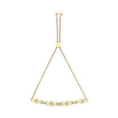 Pulsera Bolo Ajustable de 4 a 10 Pulgadas con Acentos de Diamante Engastados en Canal de Plata de Ley .925 Chapada en Oro Amarillo de 14K (Color I-J, Claridad I3)