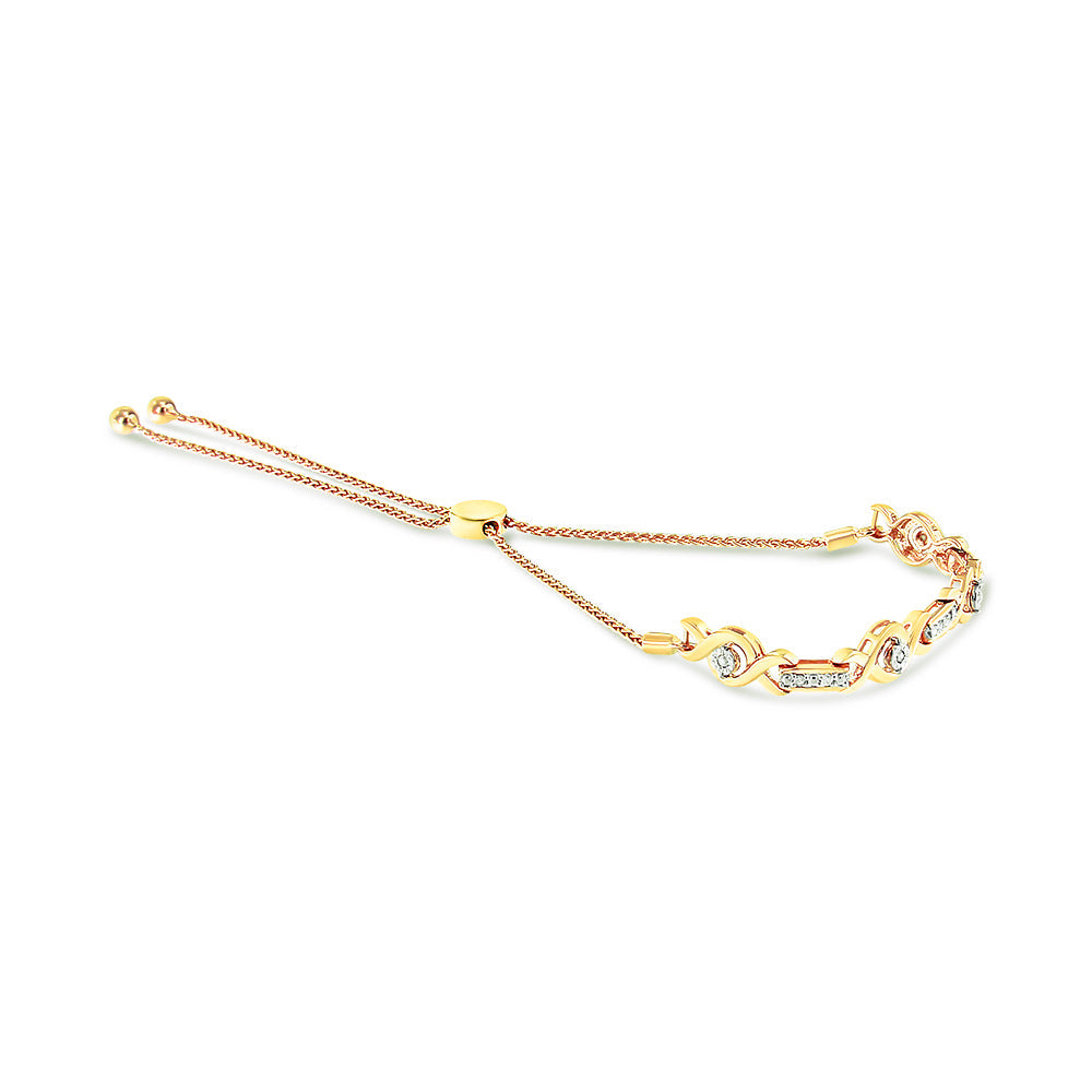 Pulsera Bolo Ajustable de 4 a 10 Pulgadas con Acentos de Diamante Engastados en Canal de Plata de Ley .925 Chapada en Oro Amarillo de 14K (Color I-J, Claridad I3)