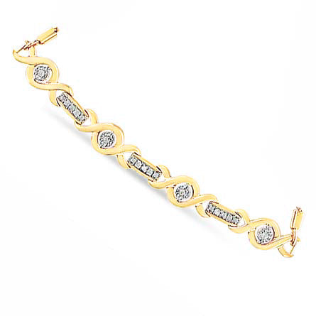 Pulsera Bolo Ajustable de 4 a 10 Pulgadas con Acentos de Diamante Engastados en Canal de Plata de Ley .925 Chapada en Oro Amarillo de 14K (Color I-J, Claridad I3)