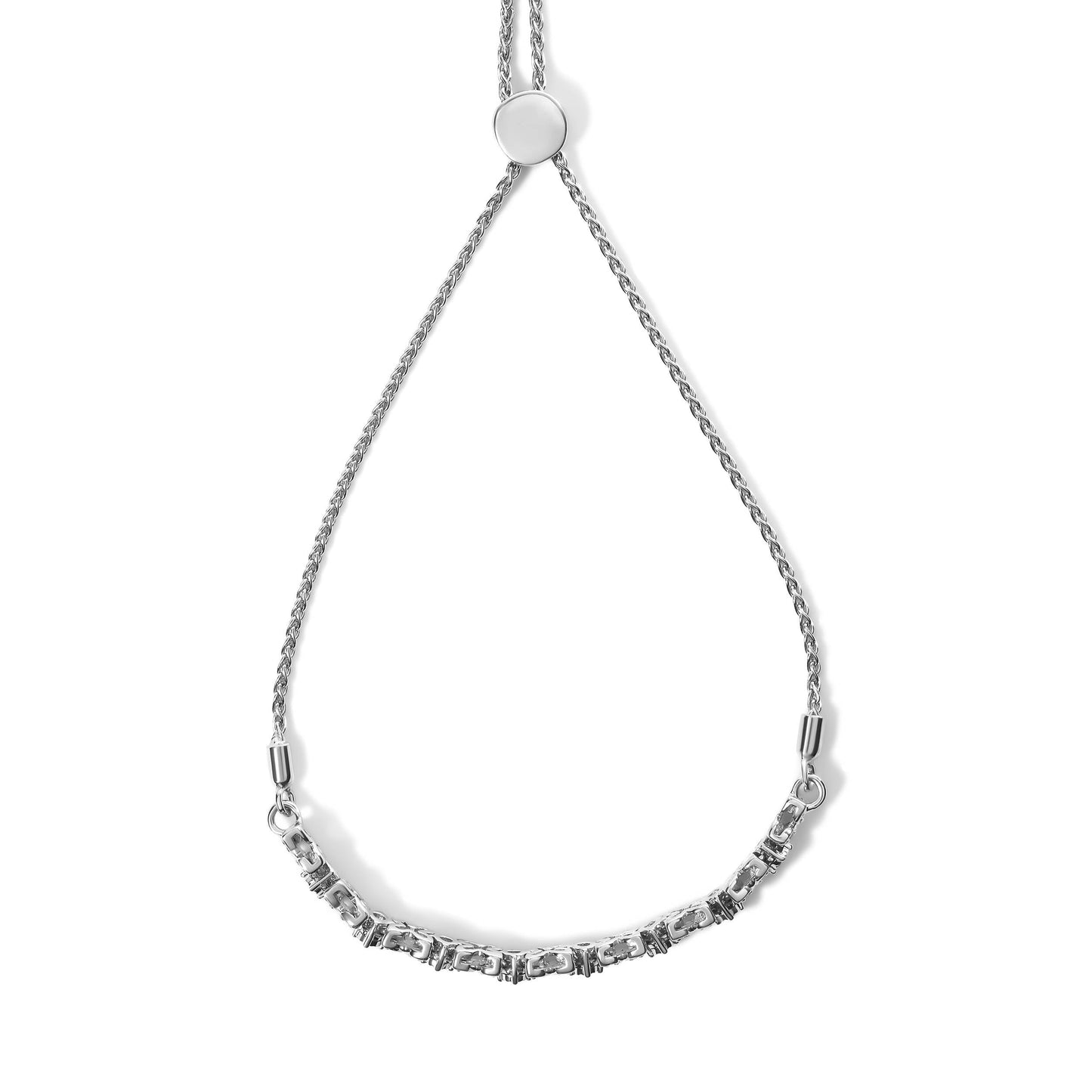 Pulsera ajustable tipo bolo de 4 a 10 pulgadas con diamantes de 1/4 TC en forma de marquesa y eslabones de plata de ley .925 (Color I-J, Claridad I1-I2)