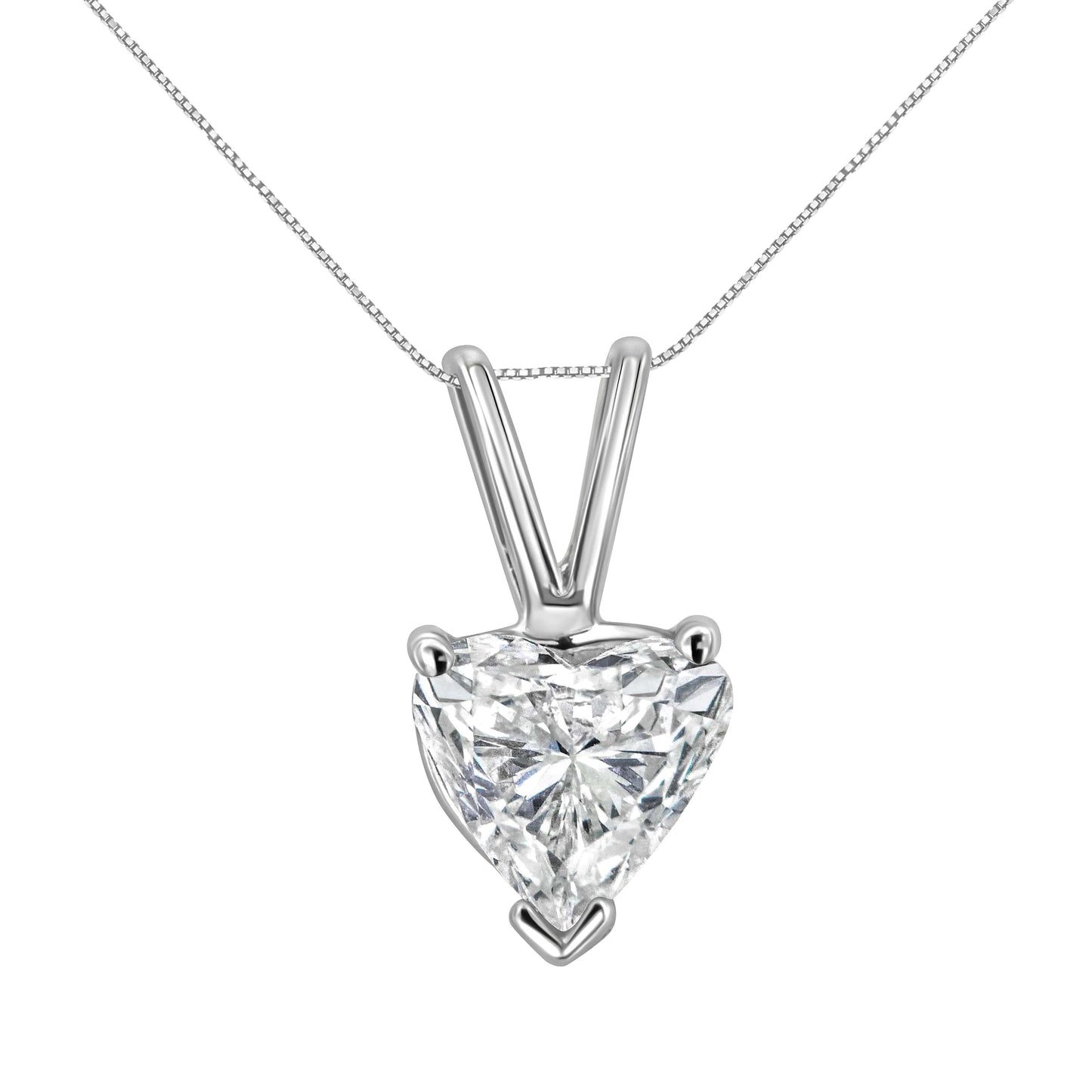 Collar con colgante de oro blanco de 14K con diamante solitario clásico en forma de corazón de 3/8 Cttw y 45 cm (color H-I, claridad VS2-SI1)