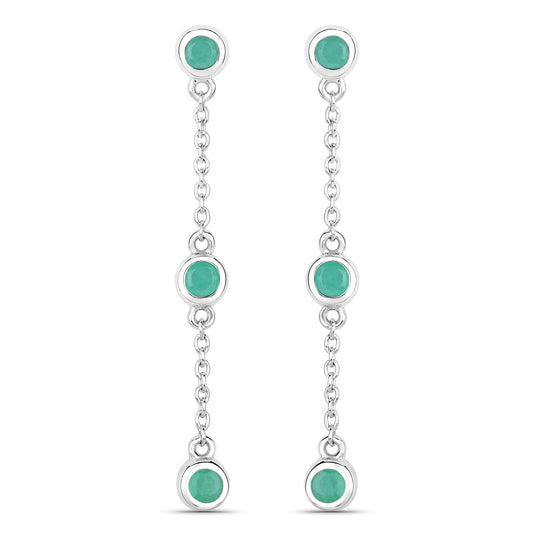 Aretes de plata de ley .925 con esmeralda genuina de 0.60 quilates