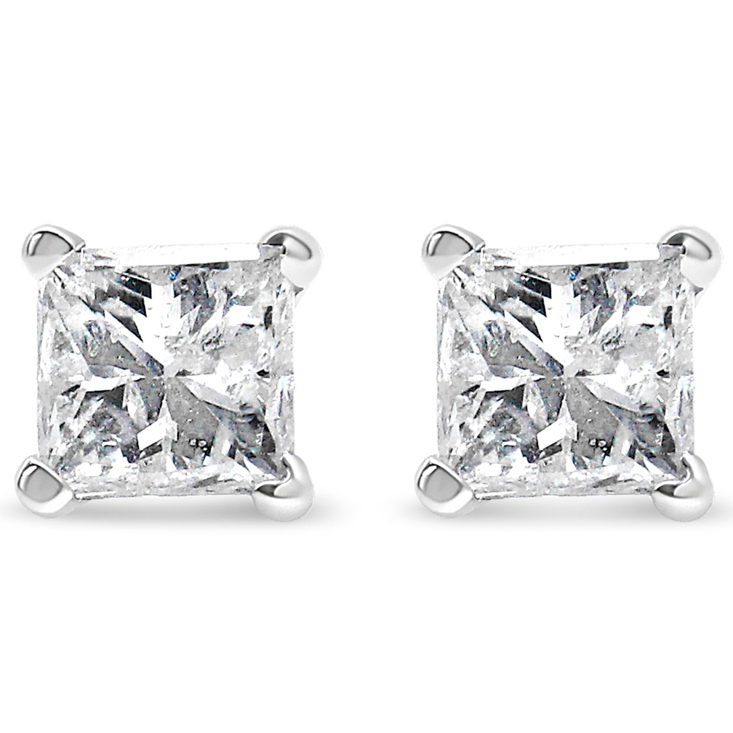 Aretes de oro blanco de 14K con diamante de talla princesa de 2/5 Cttw, montura de 4 puntas y solitario, certificados por AGS (color L-M, claridad I1-I2)