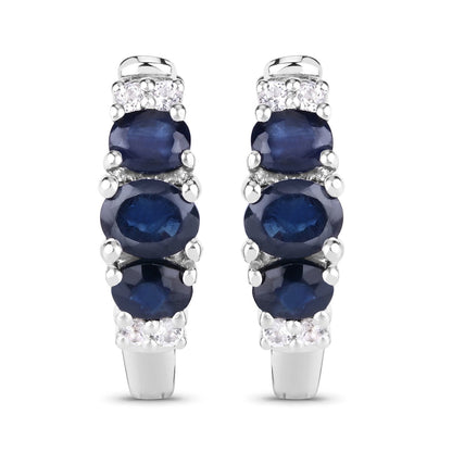 Pendientes de plata de ley .925 con zafiro azul genuino de 1,66 quilates y topacio blanco