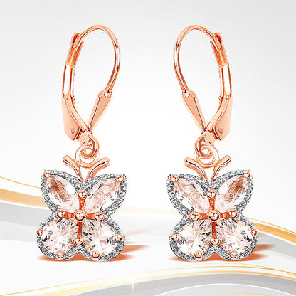 Aretes de plata esterlina .925 con morganita auténtica de 1.88 quilates bañados en oro rosa de 18K