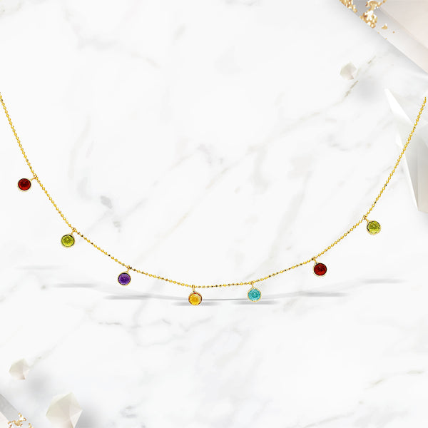 Collar de cadena de cable de oro amarillo de 14k con dijes redondos de varios tonos