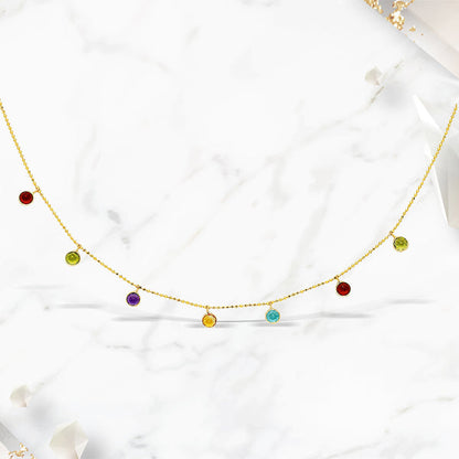 Collar de cadena de cable de oro amarillo de 14k con dijes redondos de varios tonos