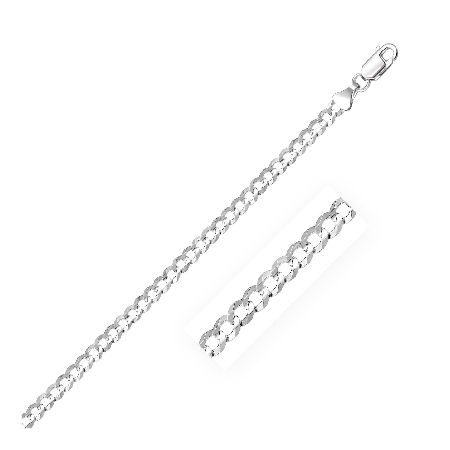 Pulsera de oro blanco macizo de 14k de 3.6mm estilo de cadena cubana