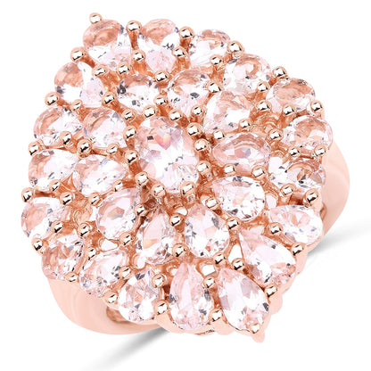 Anillo de plata de ley .925 chapado en oro rosa de 18K con morganita auténtica de 4,55 quilates