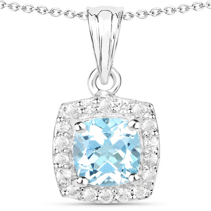 Conjunto de joyas de 3 piezas de plata de ley .925 con topacio azul auténtico y topacio blanco de 4.62 quilates (anillo, pendientes y colgante con cadena)