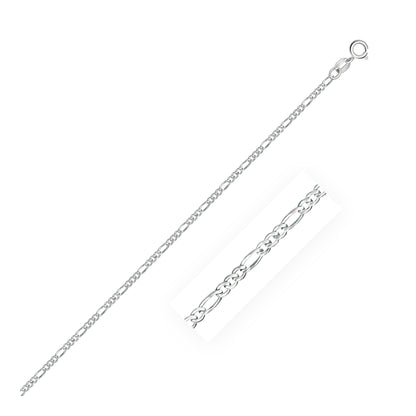 Cadena Figaro Sólida de Oro Blanco de 14k y 1.9mm
