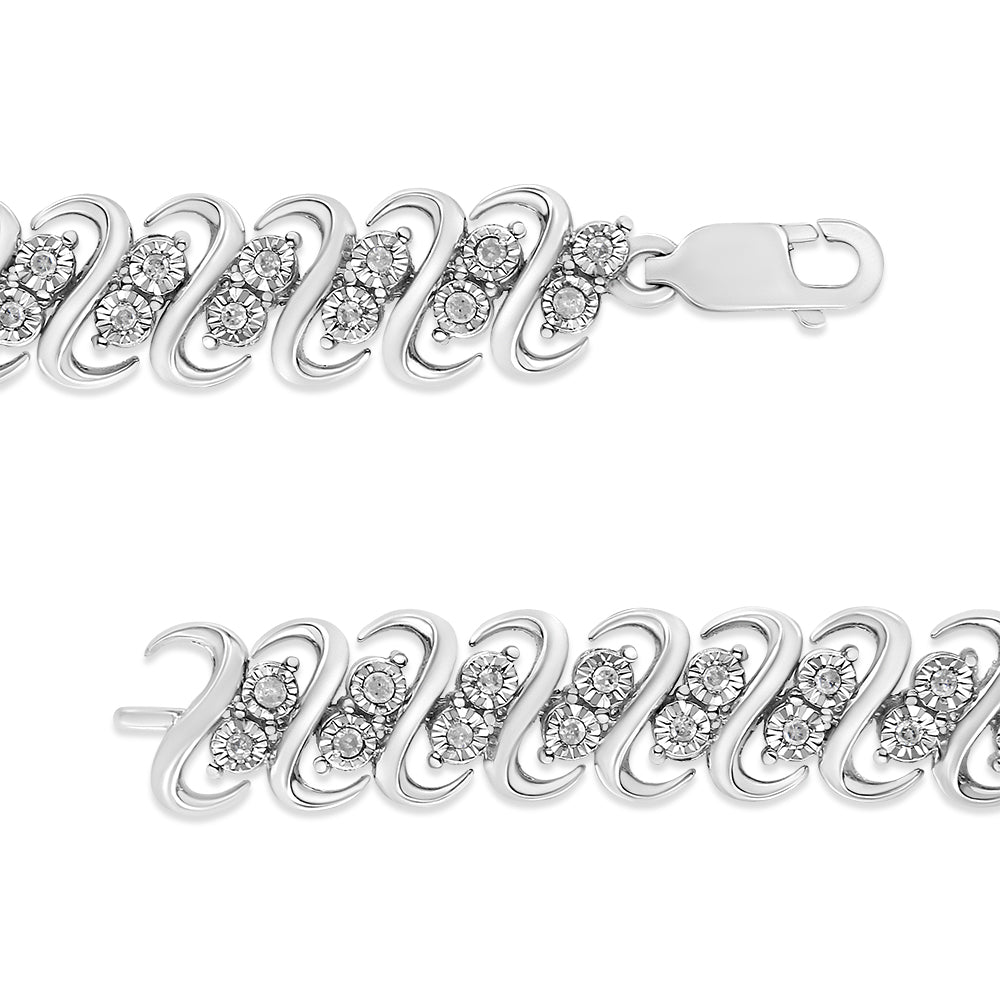 Pulsera de eslabones en forma de S de doble fila con diamantes de 1/2 quilate en plata de ley .925 (color I-J, claridad I2-I3) - 7.5 pulgadas