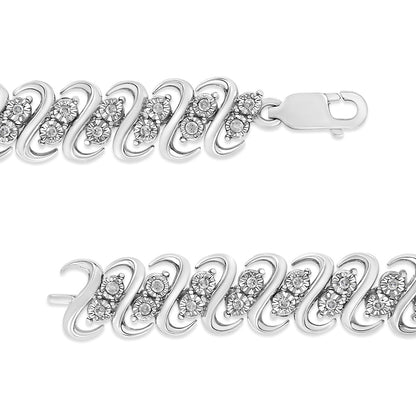 Pulsera de eslabones en forma de S de doble fila con diamantes de 1/2 quilate en plata de ley .925 (color I-J, claridad I2-I3) - 7.5 pulgadas
