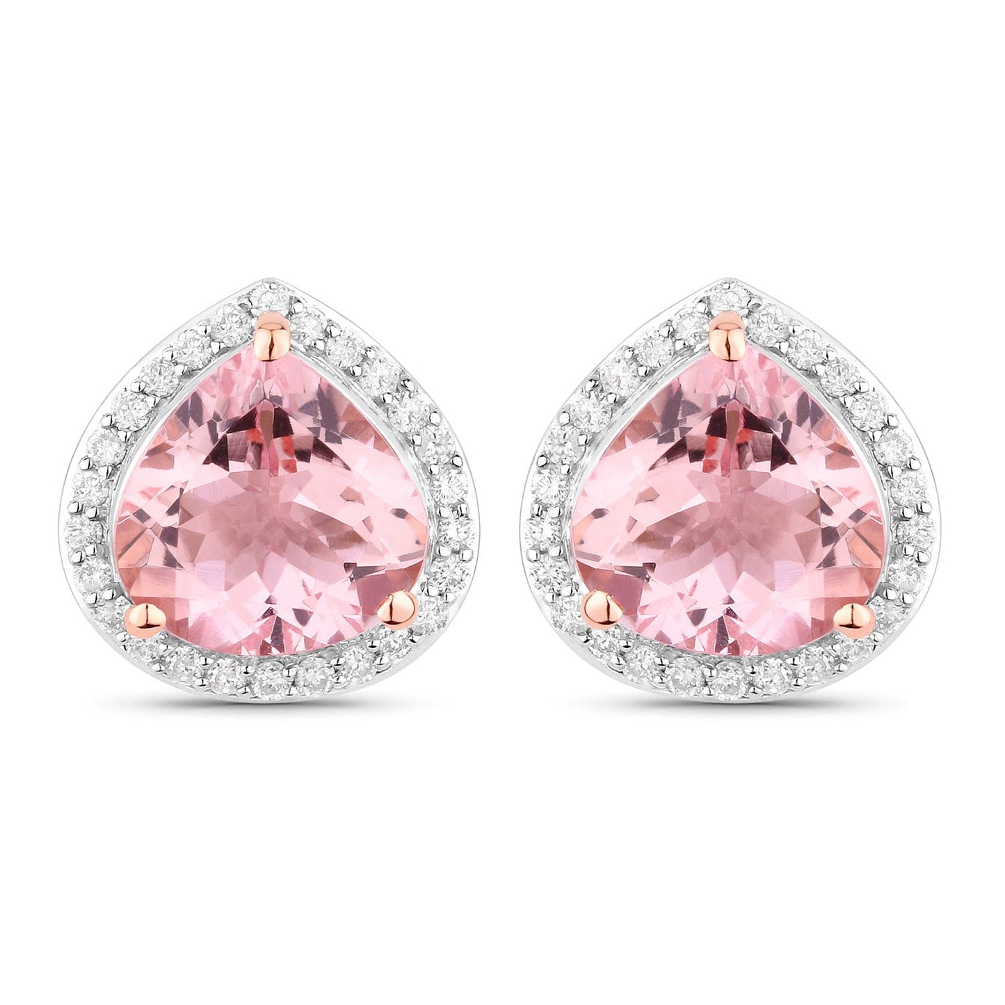 Pendientes de oro rosa de 14 quilates con morganita genuina de 3,27 quilates y diamantes blancos