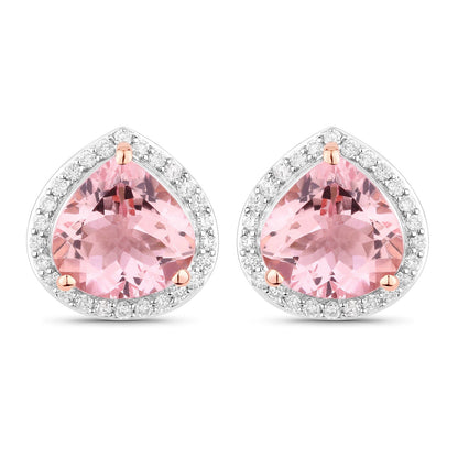 Pendientes de oro rosa de 14 quilates con morganita genuina de 3,27 quilates y diamantes blancos