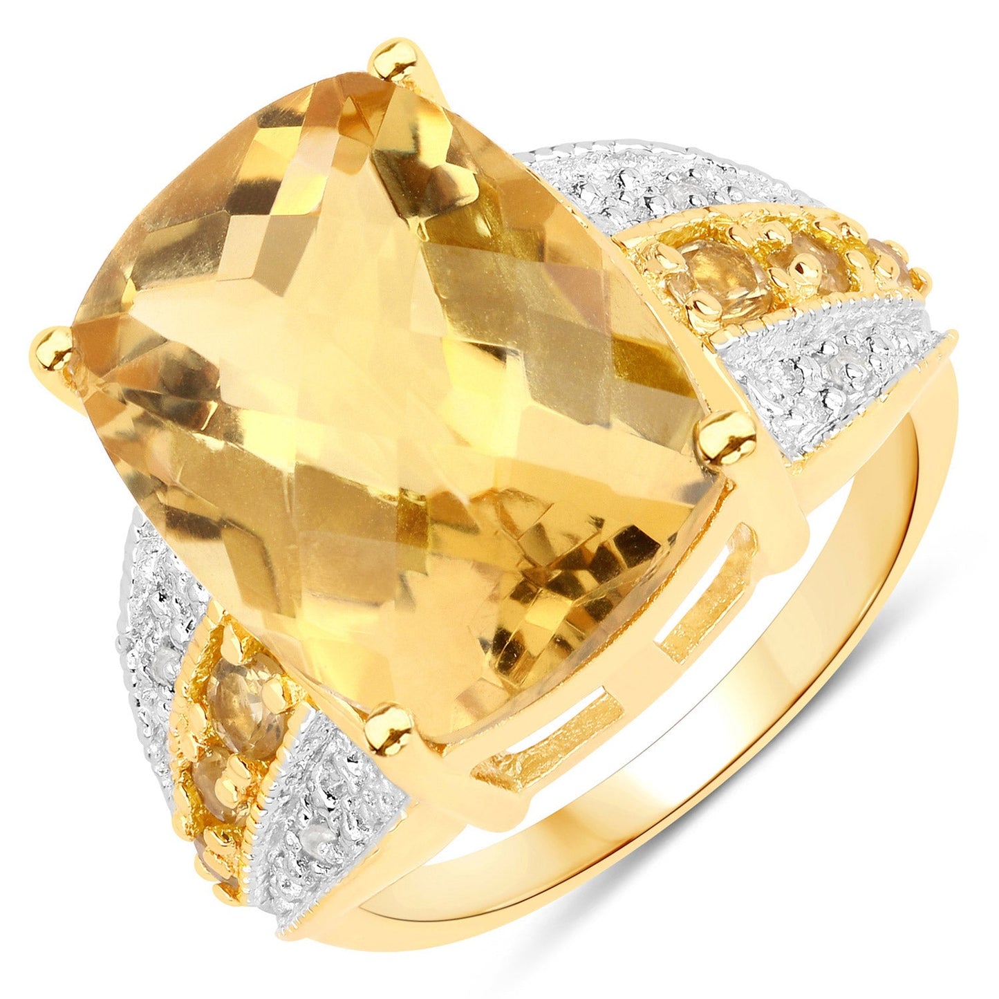 Anillo de plata de ley .925 con citrino genuino y topacio blanco de 8,44 quilates