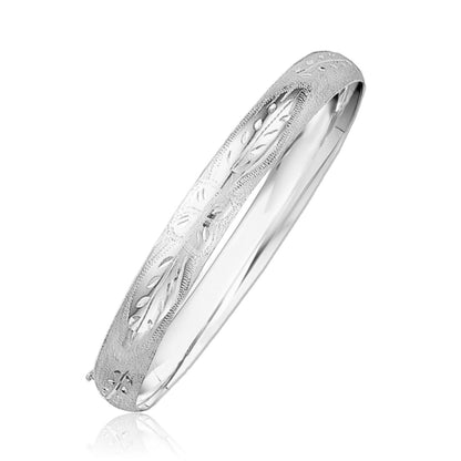 Pulsera Rígida Clásica Floral tallada en Oro Blanco de 14k (8.0mm)