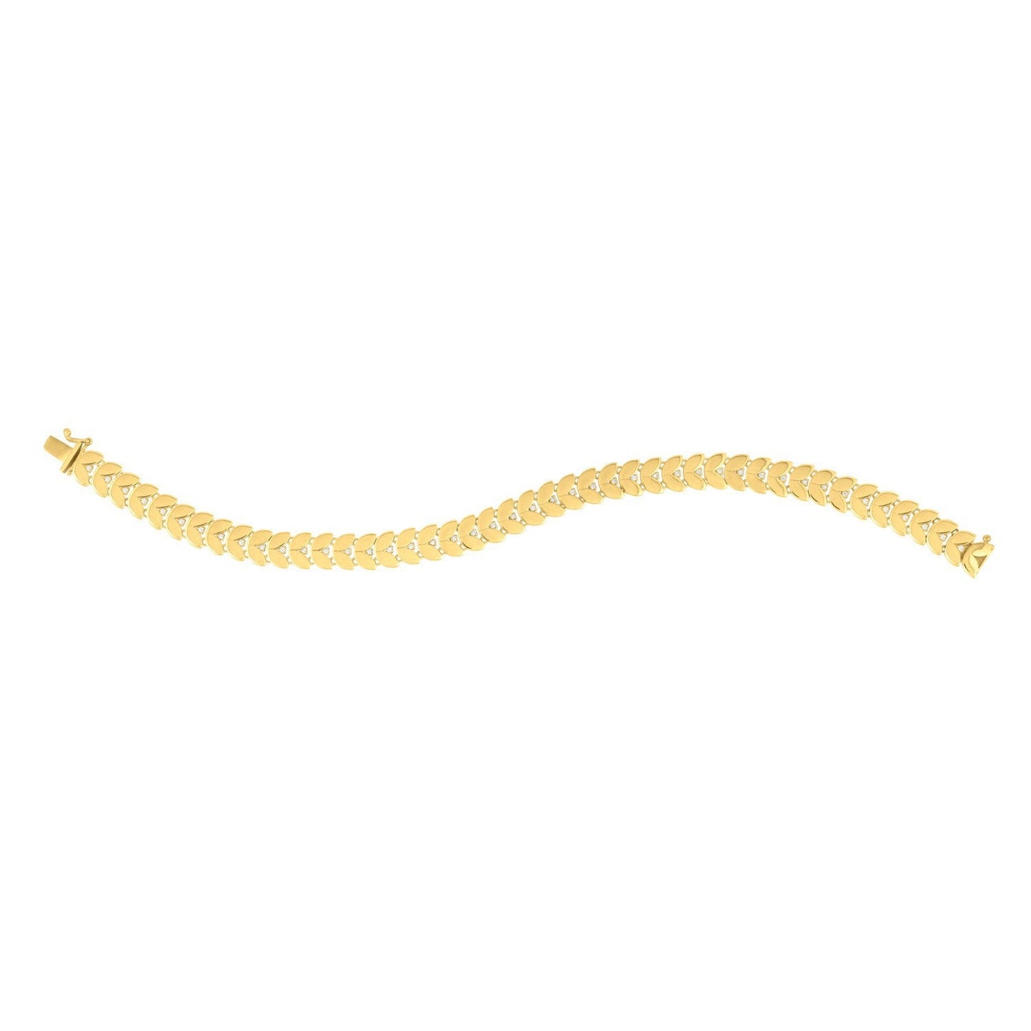 Pulsera de hojas de laurel de oro amarillo de 14k de 7 1/2 pulgadas con diamante (7.40 mm)
