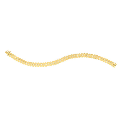 Pulsera de hojas de laurel de oro amarillo de 14k de 7 1/2 pulgadas con diamante (7.40 mm)