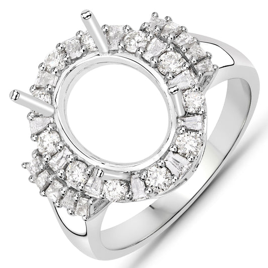 Anillo semimontado de oro blanco de 14K con diamante blanco genuino de 0.83 quilates - con gema ovalada de 11x9mm