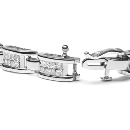 Pulsera de tenis de oro blanco de 14 quilates de 3.0 quilates con diamantes de talla princesa con engaste invisible y broche de 7.25" (Color I-J, Claridad I1-I2)