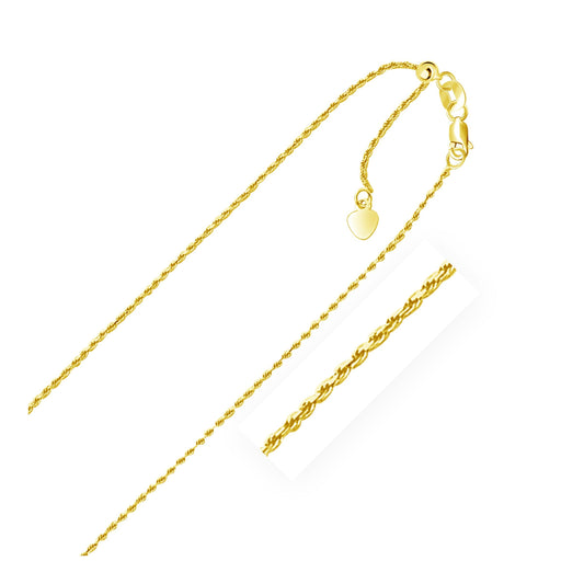 Cadena de cuerda ajustable de oro amarillo de 10k y 1.0mm
