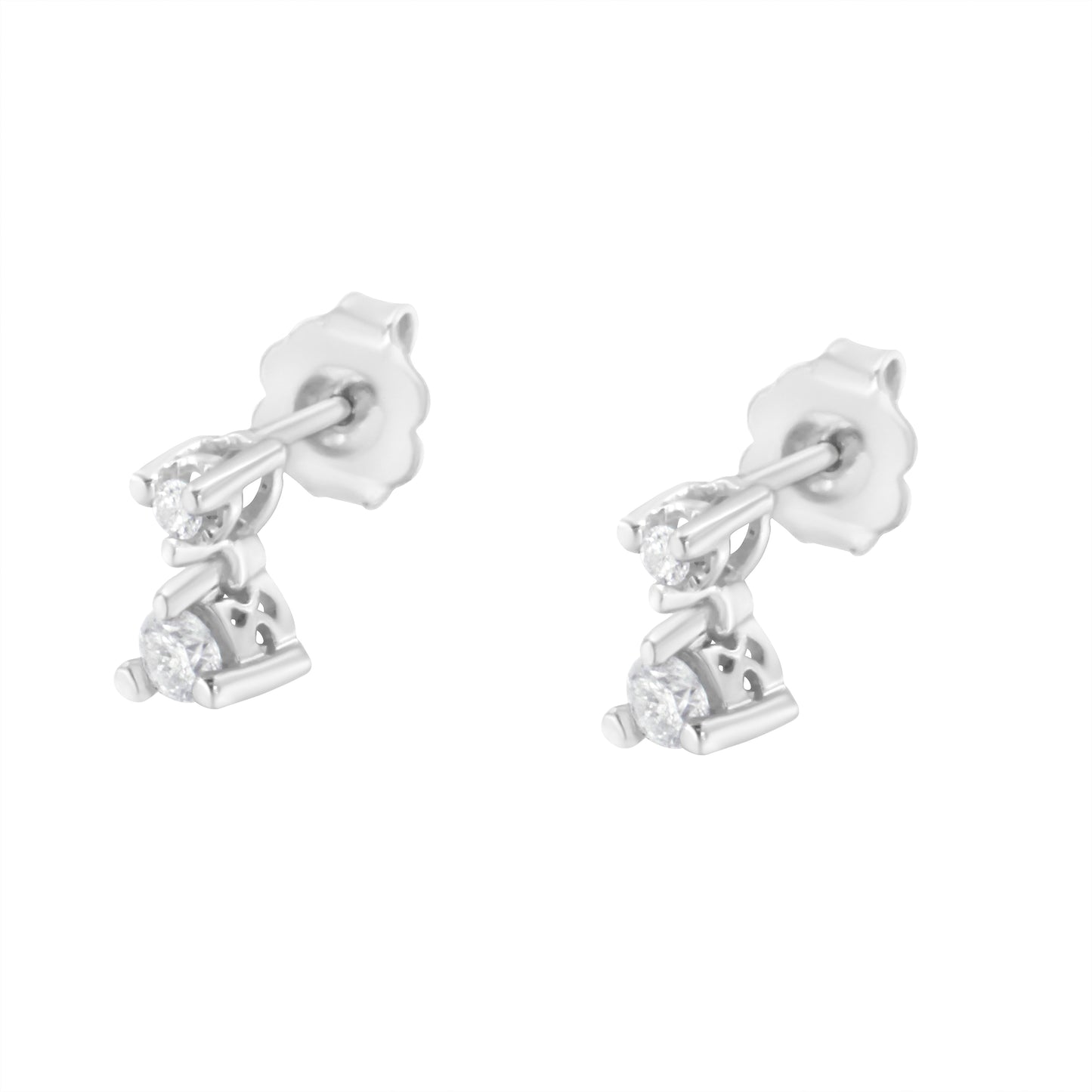 Pendientes con colgante doble de diamantes de oro blanco de 14 quilates y 1/4 TCW (color H-I, claridad SI1-SI2)
