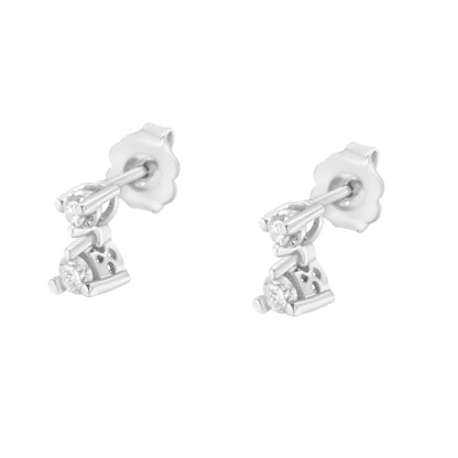 Pendientes con colgante doble de diamantes de oro blanco de 14 quilates y 1/4 TCW (color H-I, claridad SI1-SI2)