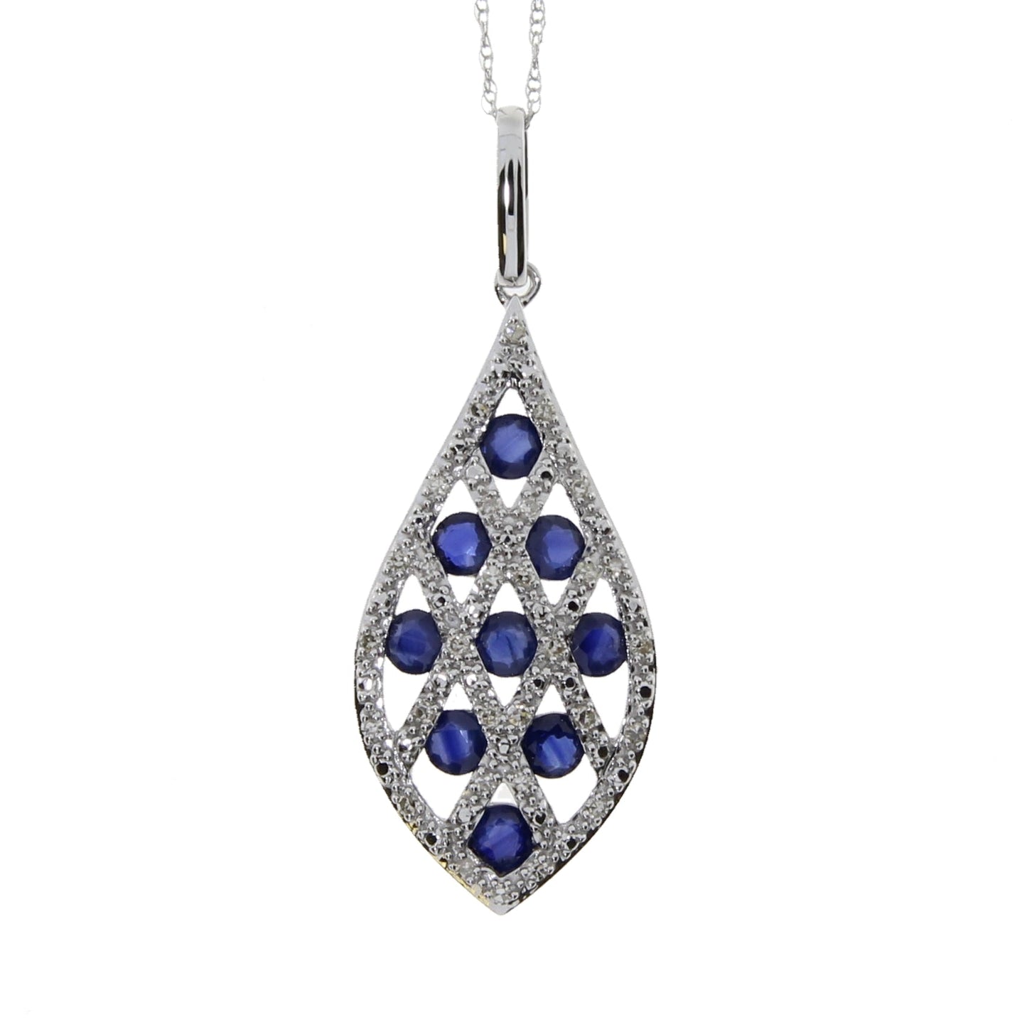 Colgantes de moda de zafiro y diamantes de .58ct en oro blanco de 14kt