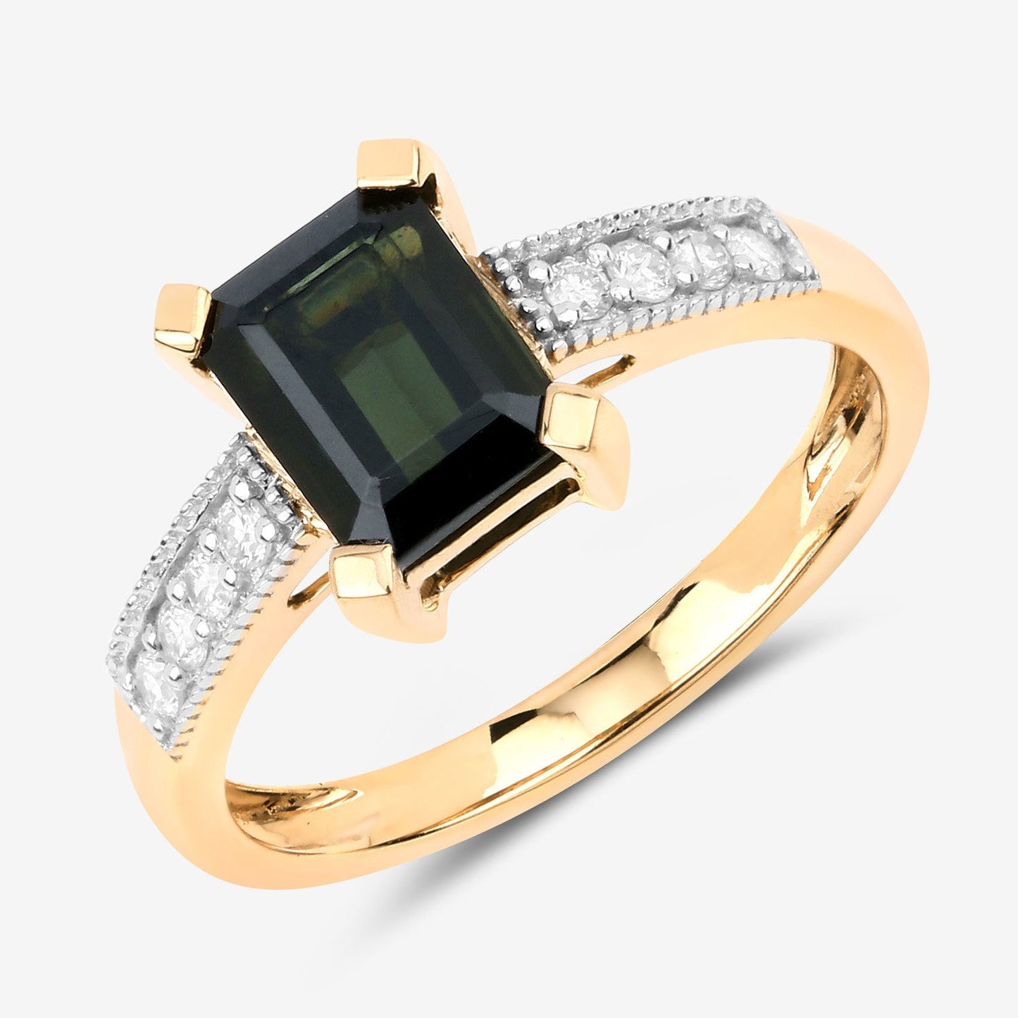 Anillo de oro amarillo de 14K con turmalina verde genuina de 1,91 quilates y diamante blanco