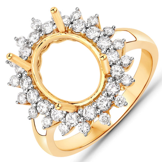 Anillo semimontado de oro amarillo de 14 quilates con diamante blanco genuino de 0,79 quilates - para gema ovalada de 11x9 mm