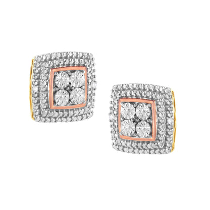 Pendientes de plata de ley bañados en oro amarillo, blanco y rosa de 10K con acentos de diamantes (Claridad I-J, Color I3)