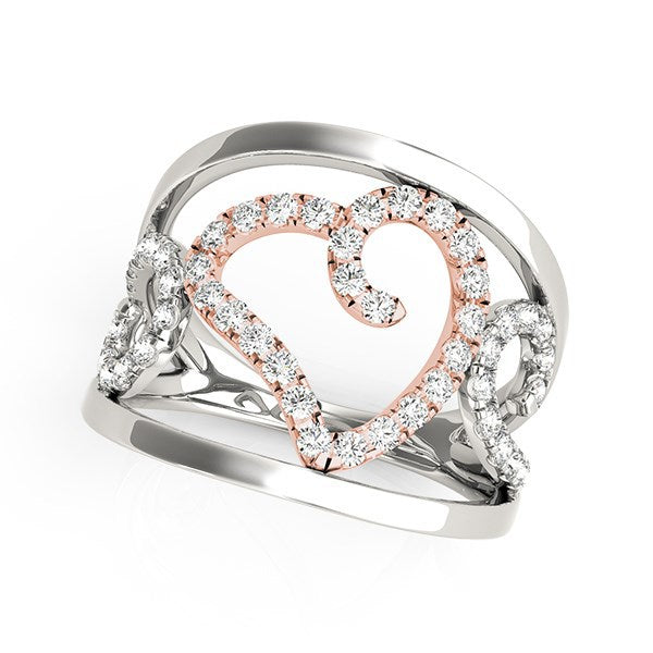 Anillo de corazón con filigrana de diamante en oro blanco y rosa de 14k (1/4 quilate de peso total)
