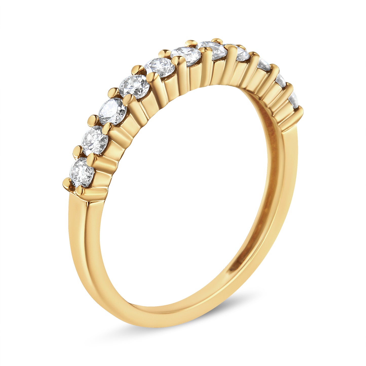 Anillo de boda estilo banda estriada con engaste de puntas de oro amarillo de 10K con diamante de 1/2 quilate de peso total certificado por IGI (color J-K, claridad I1-I2) - Talla 7