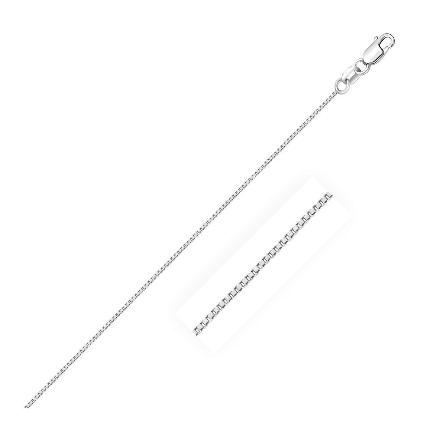 Cadena clásica de oro blanco de 14k, diseño Box, 0.6mm