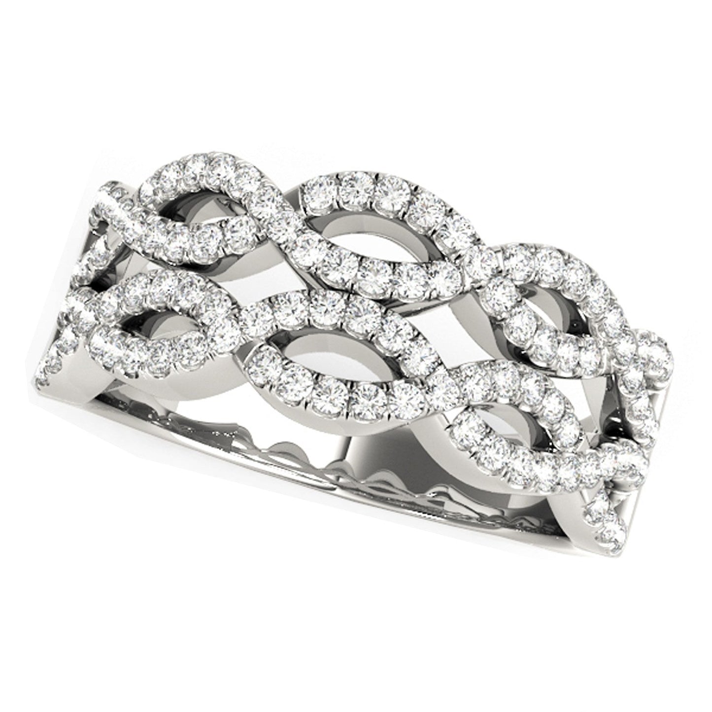 Anillo de ondas entrelazadas dobles con diamantes, en oro blanco de 14k (0,62 quilates en total)