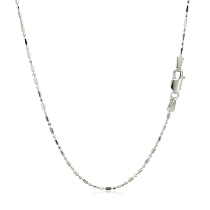 Cadena de cuentas alternadas con corte de diamante de oro blanco de 14k y 1.2 mm