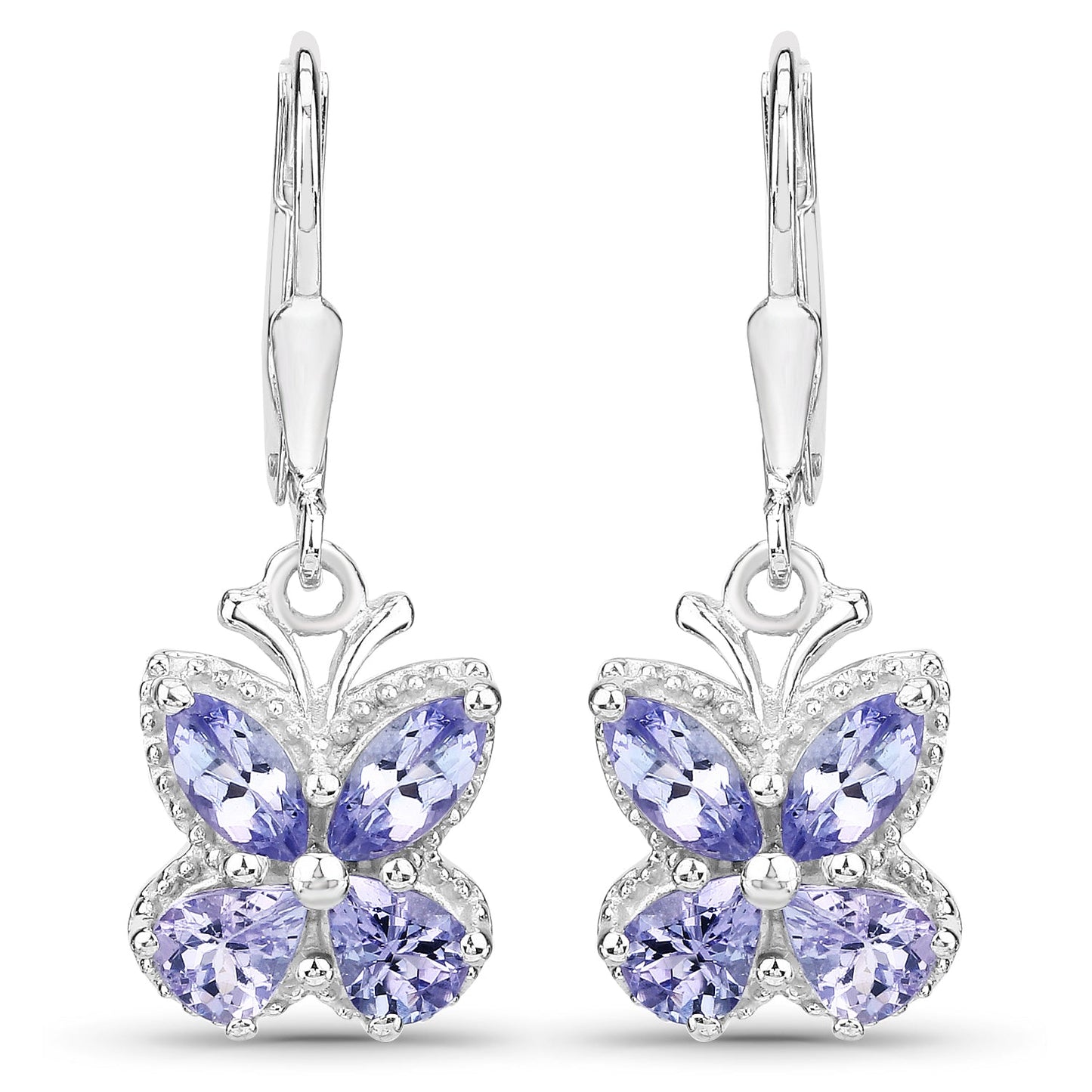Aretes de plata de ley .925 con tanzanita genuina de 2.08 quilates