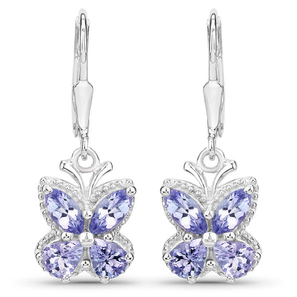 Aretes de plata de ley .925 con tanzanita genuina de 2.08 quilates
