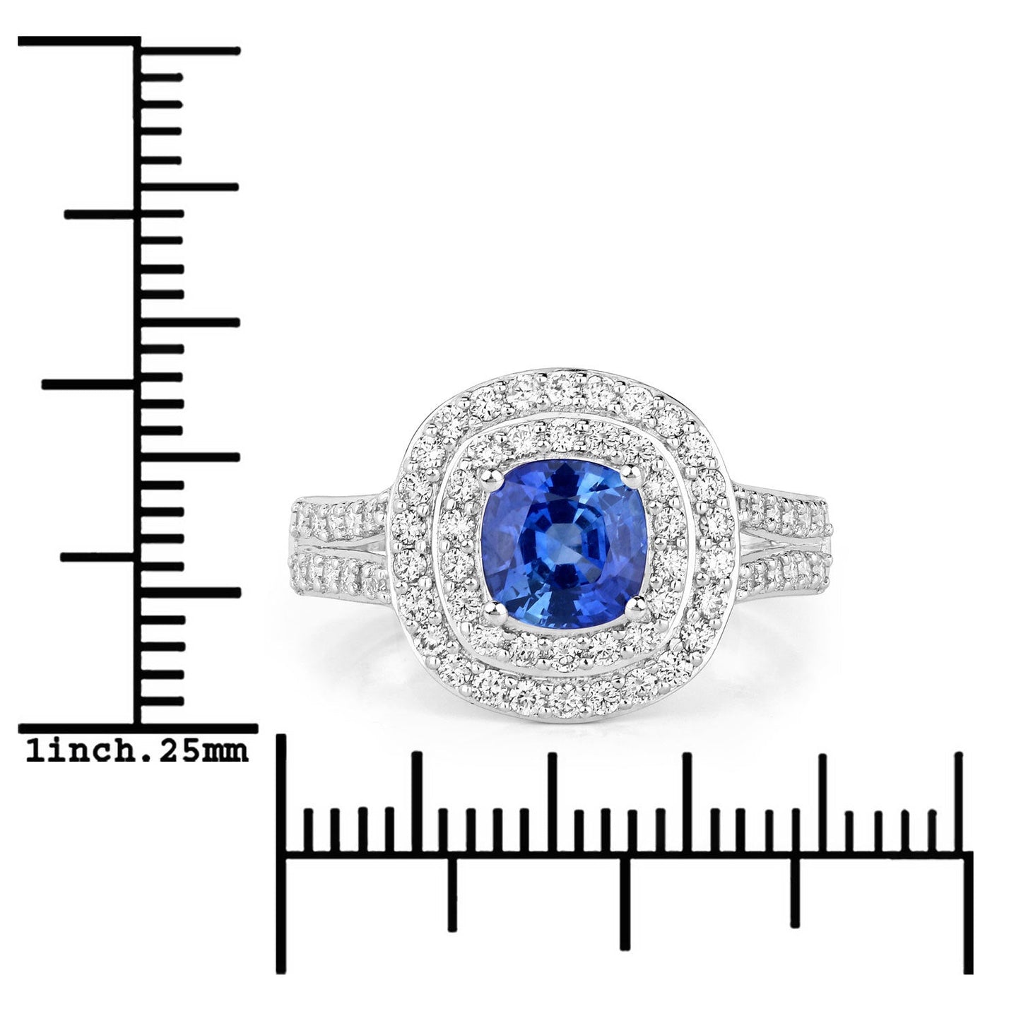 Anillo de oro blanco de 18 quilates con zafiro azul auténtico de 1.96 quilates y diamante blanco