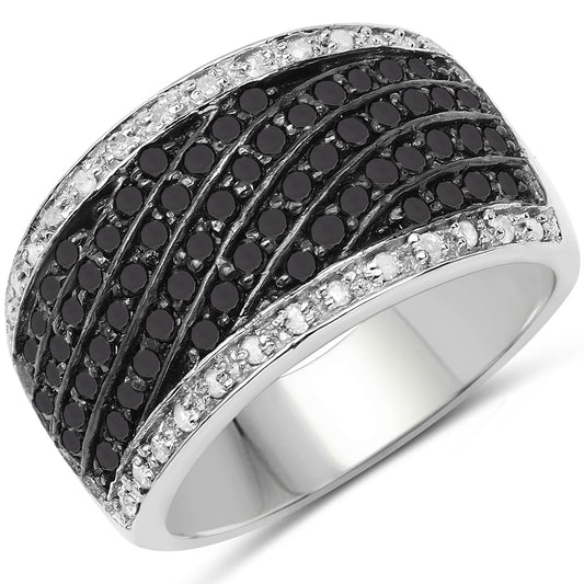 Anillo de plata de ley .925 con diamante negro genuino de 0.79 quilates y diamante blanco