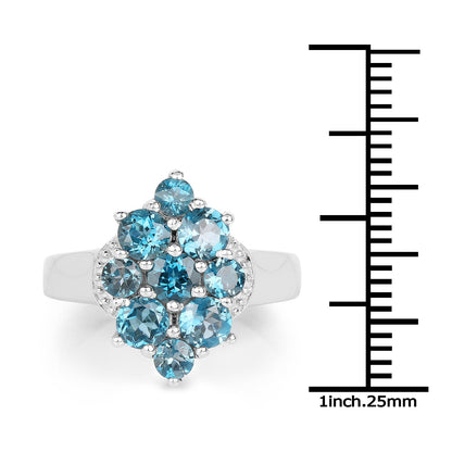 Anillo de plata de ley .925 con topacio azul de Londres genuino de 2.16 quilates