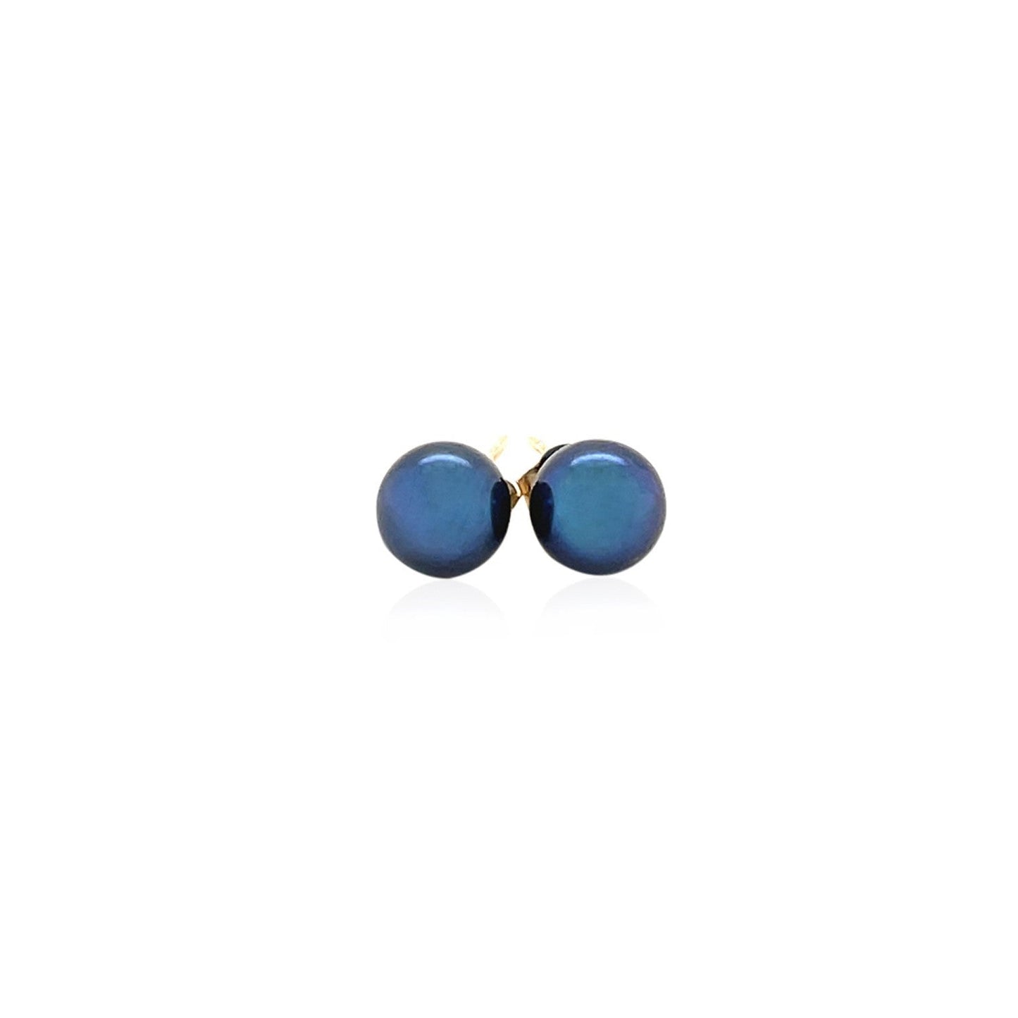 Pendientes de botón de perla cultivada negra de oro amarillo de 14k (6,0 mm)
