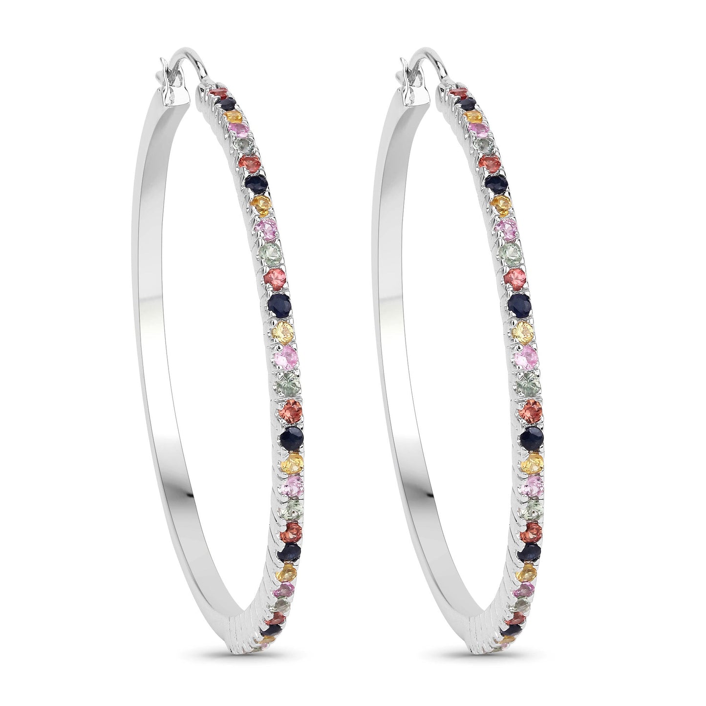 Pendientes de Plata de Ley 925 con Zafiros Multicolor Auténticos de 2,24 Quilates