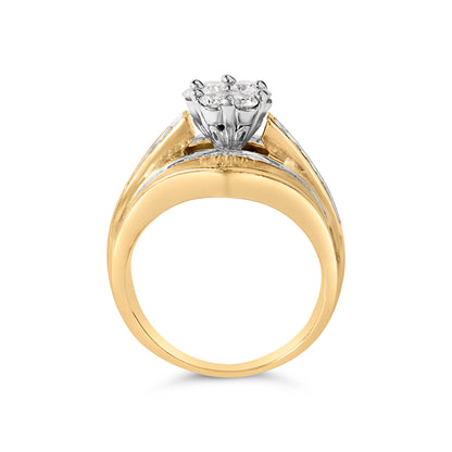 Anillo de compromiso de oro amarillo de 14 K con diamante en racimo y diseño de chevrón engastado en canal de 2-1/3 quilates (color H-I, claridad SI1-SI2) - Talla 7